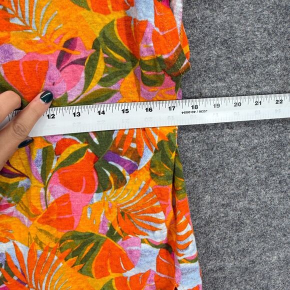C&C California Blouse Women L Large Orange Floral Short Sleeve Linen Casual - Picture 6 of 9